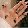 Palakka Invisible Chain + Earrings (Green)